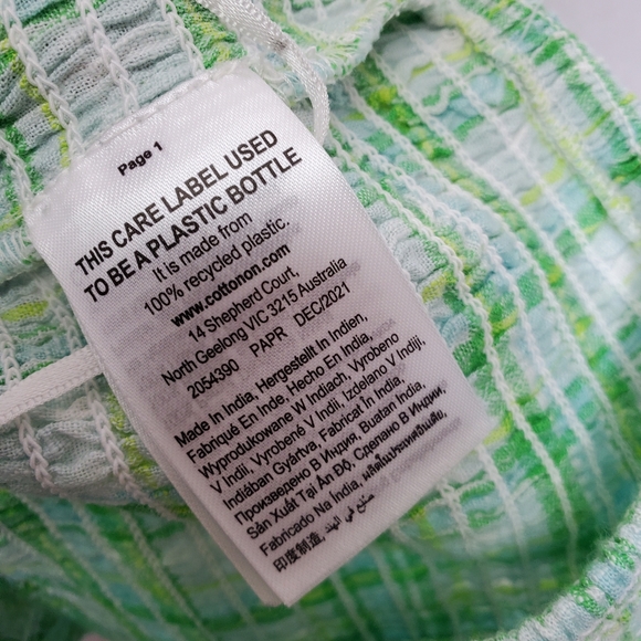 COTTON ON Plaid Green Crop Shirred Top Blouse Cotton Ruffle Size Medium Summer - Picture 6 of 8